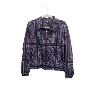 Missguided Bandana Print Jacket Y2K Streetwear Zip Up Black festiXS Paisley US 4